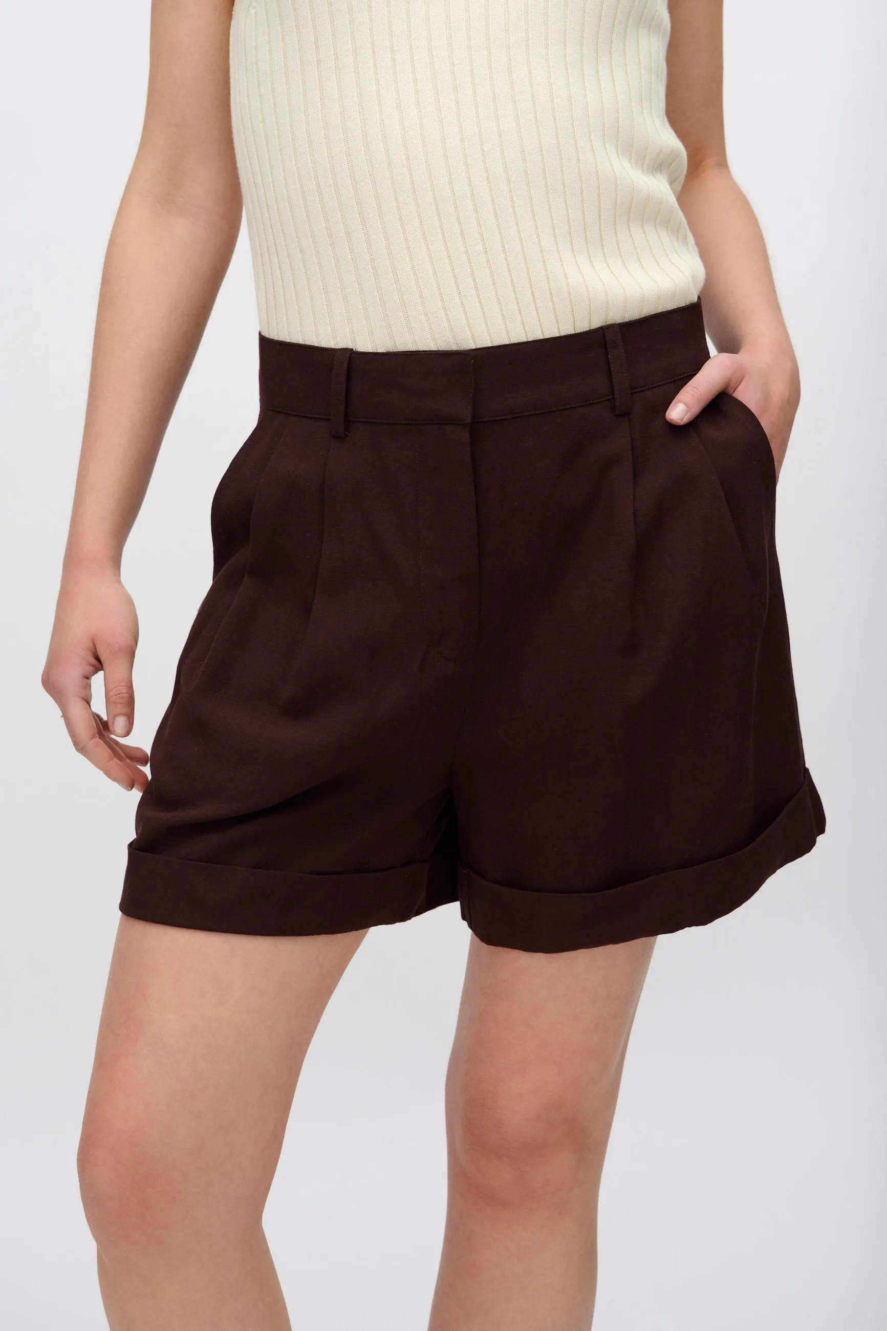 Selby linen blend shorts 3069 - French Roast