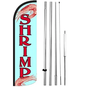 SHRIMP Windless Feather Swooper Flag Banner Sign 15 Feet Tall Pole Kit
