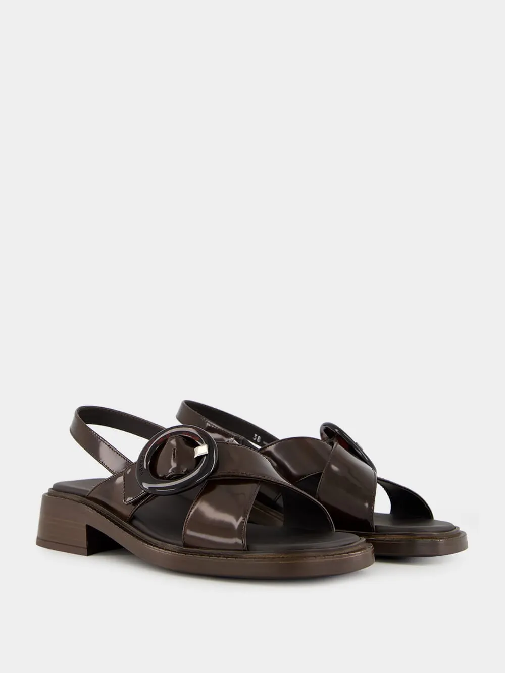 Sienna Brown Brushed Leather Sandals with Buckle
