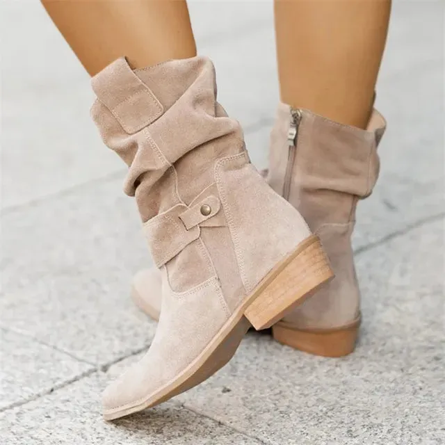 Slouchy Mid-Calf Suede Boots