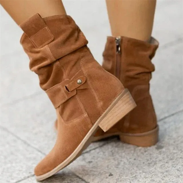 Slouchy Mid-Calf Suede Boots