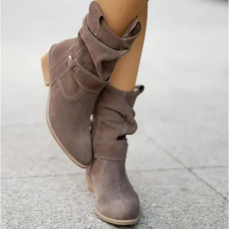 Slouchy Mid-Calf Suede Boots
