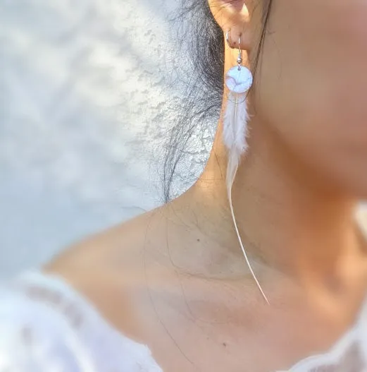 Snow White Feather Shell Earrings