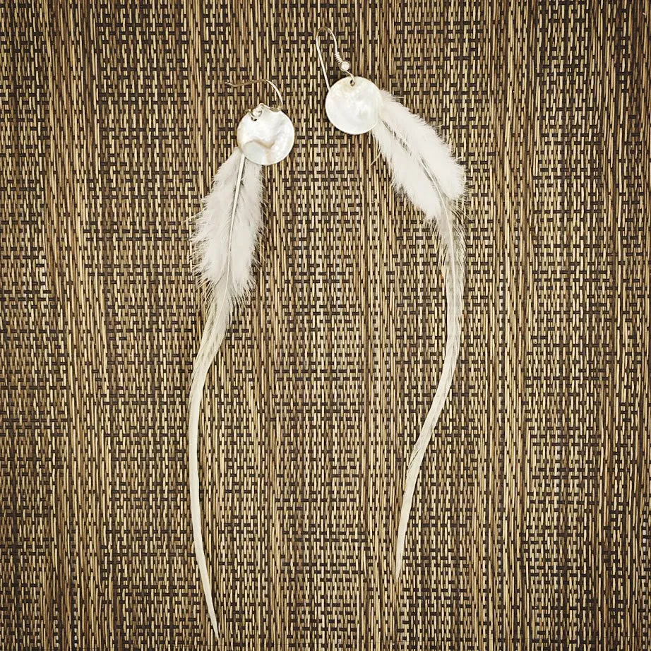 Snow White Feather Shell Earrings