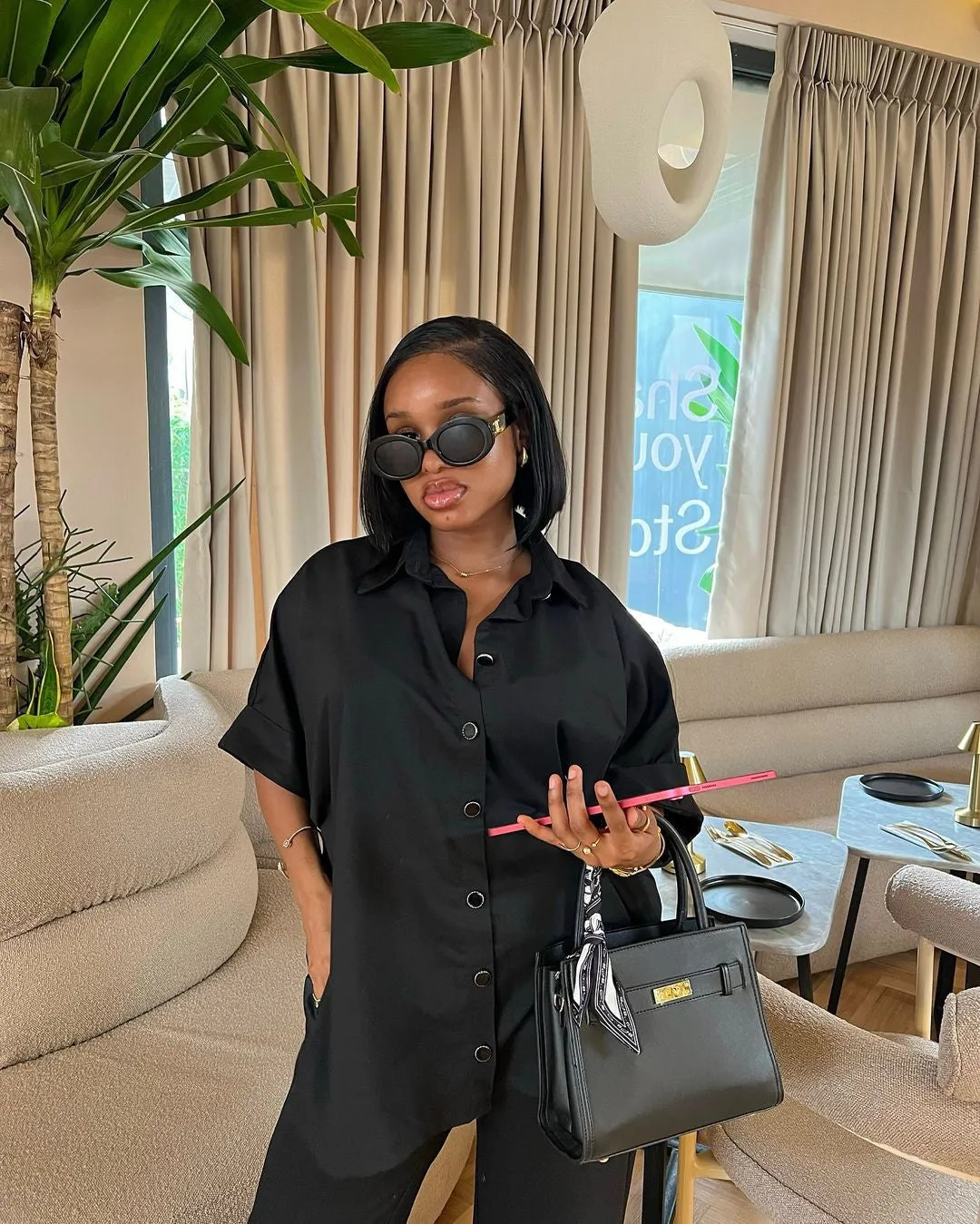Sophisticated Oversized Button-Up Shirt and Wide-Leg Pants Set