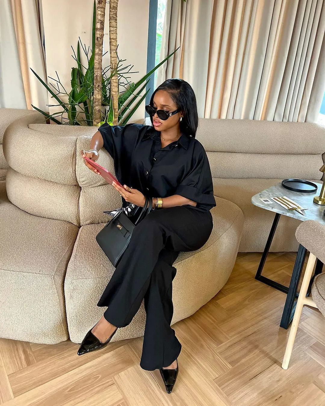 Sophisticated Oversized Button-Up Shirt and Wide-Leg Pants Set