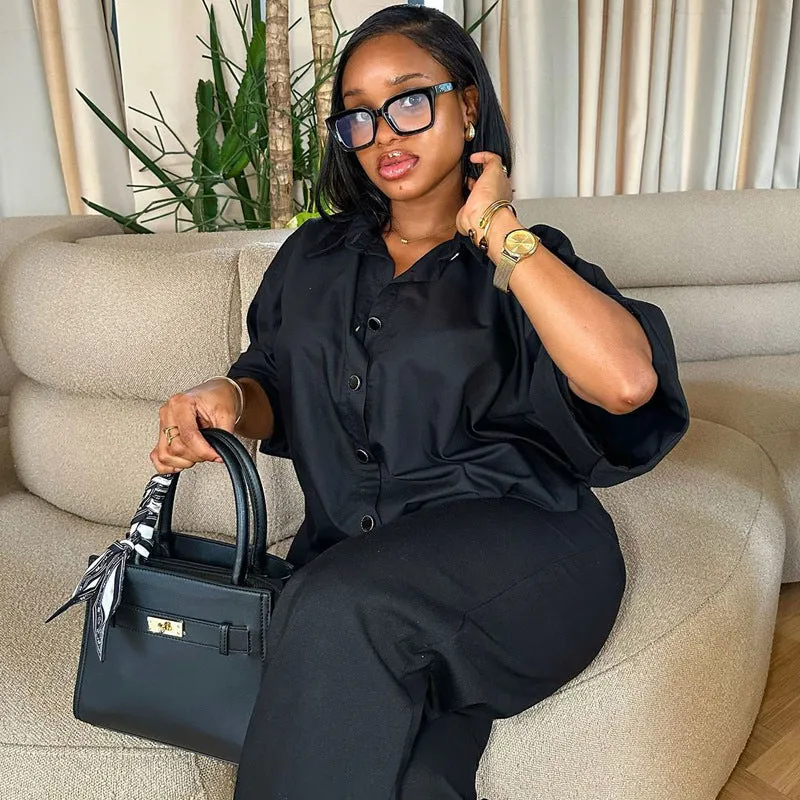 Sophisticated Oversized Button-Up Shirt and Wide-Leg Pants Set