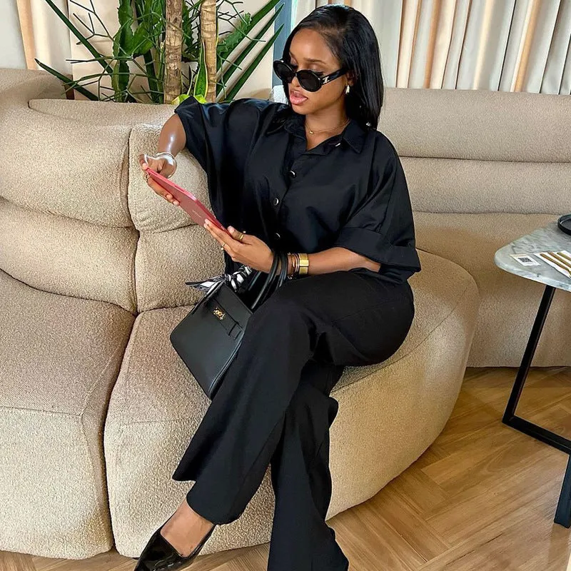 Sophisticated Oversized Button-Up Shirt and Wide-Leg Pants Set