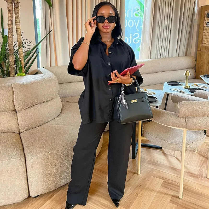 Sophisticated Oversized Button-Up Shirt and Wide-Leg Pants Set