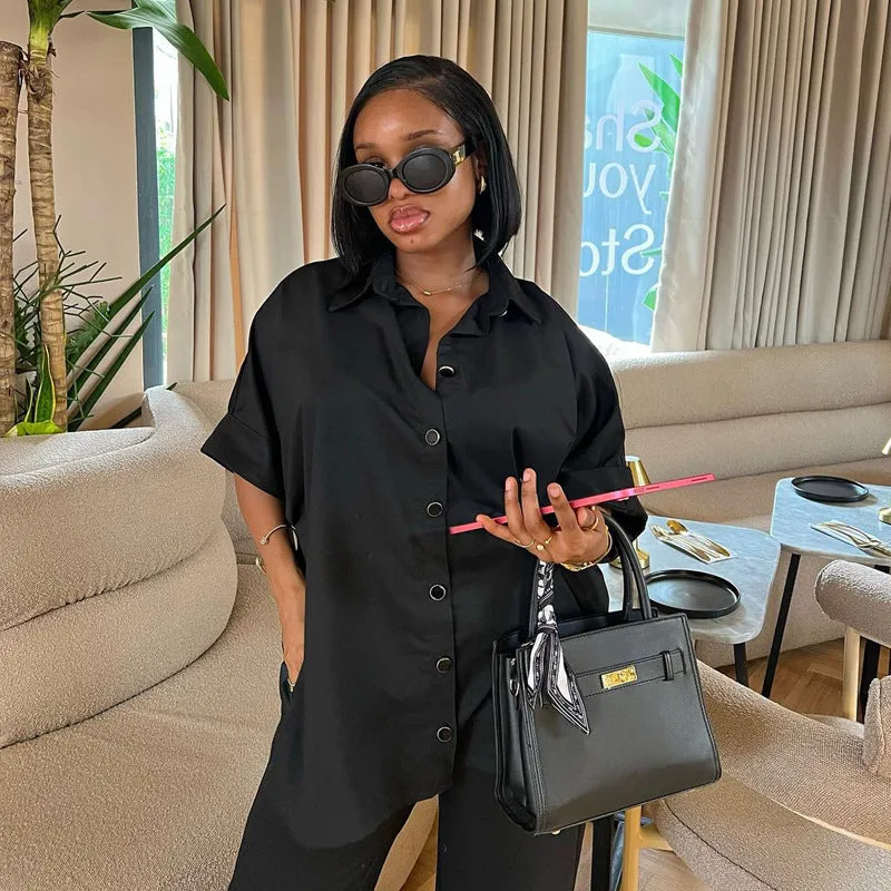 Sophisticated Oversized Button-Up Shirt and Wide-Leg Pants Set