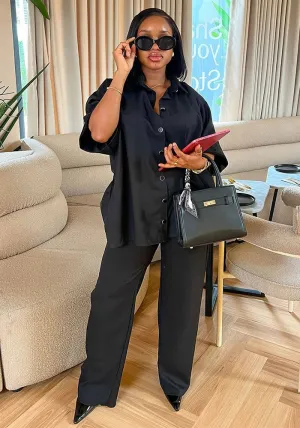 Sophisticated Oversized Button-Up Shirt and Wide-Leg Pants Set