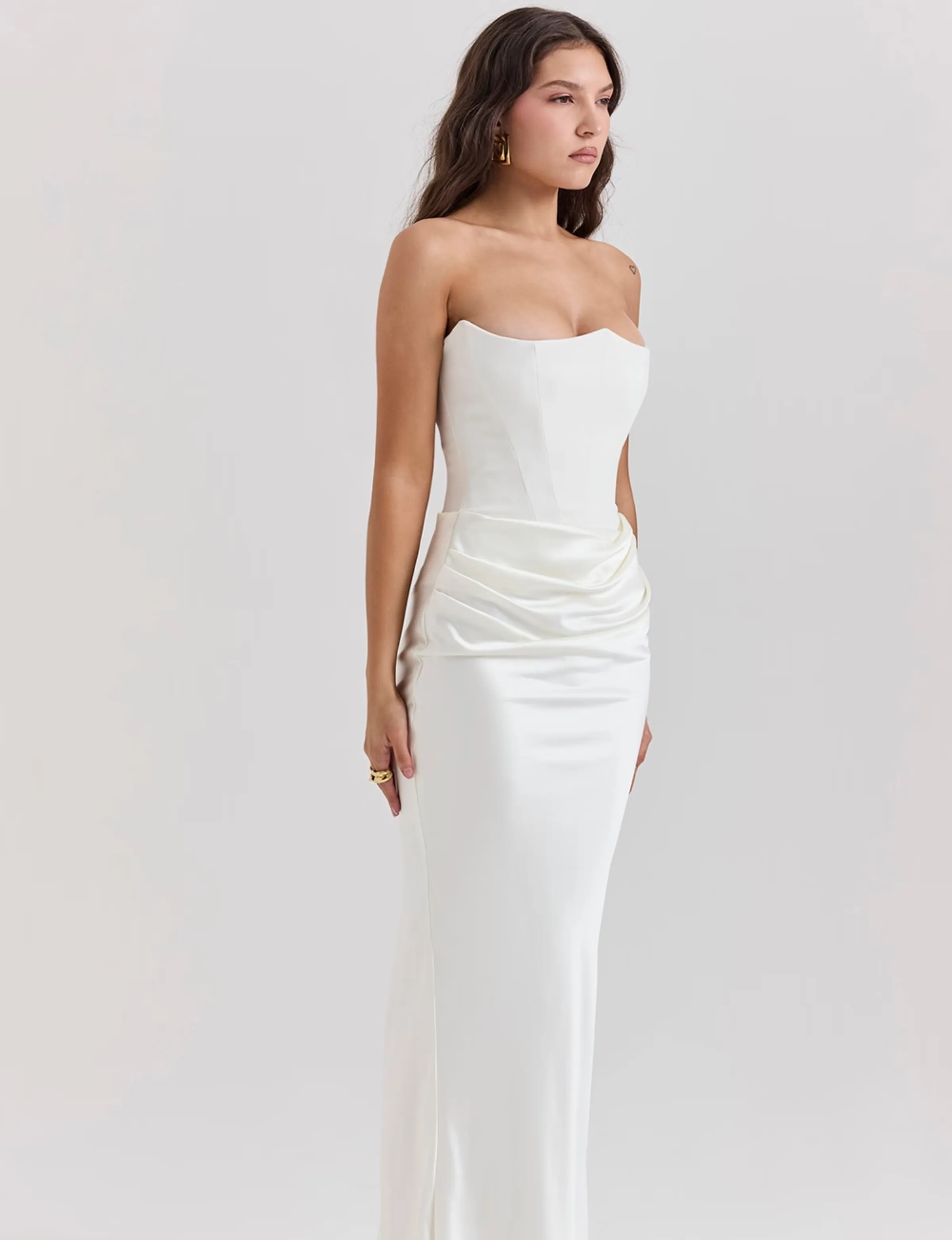 Strapless Maxi Dress – Satin Skirt – Elegant Evening Look