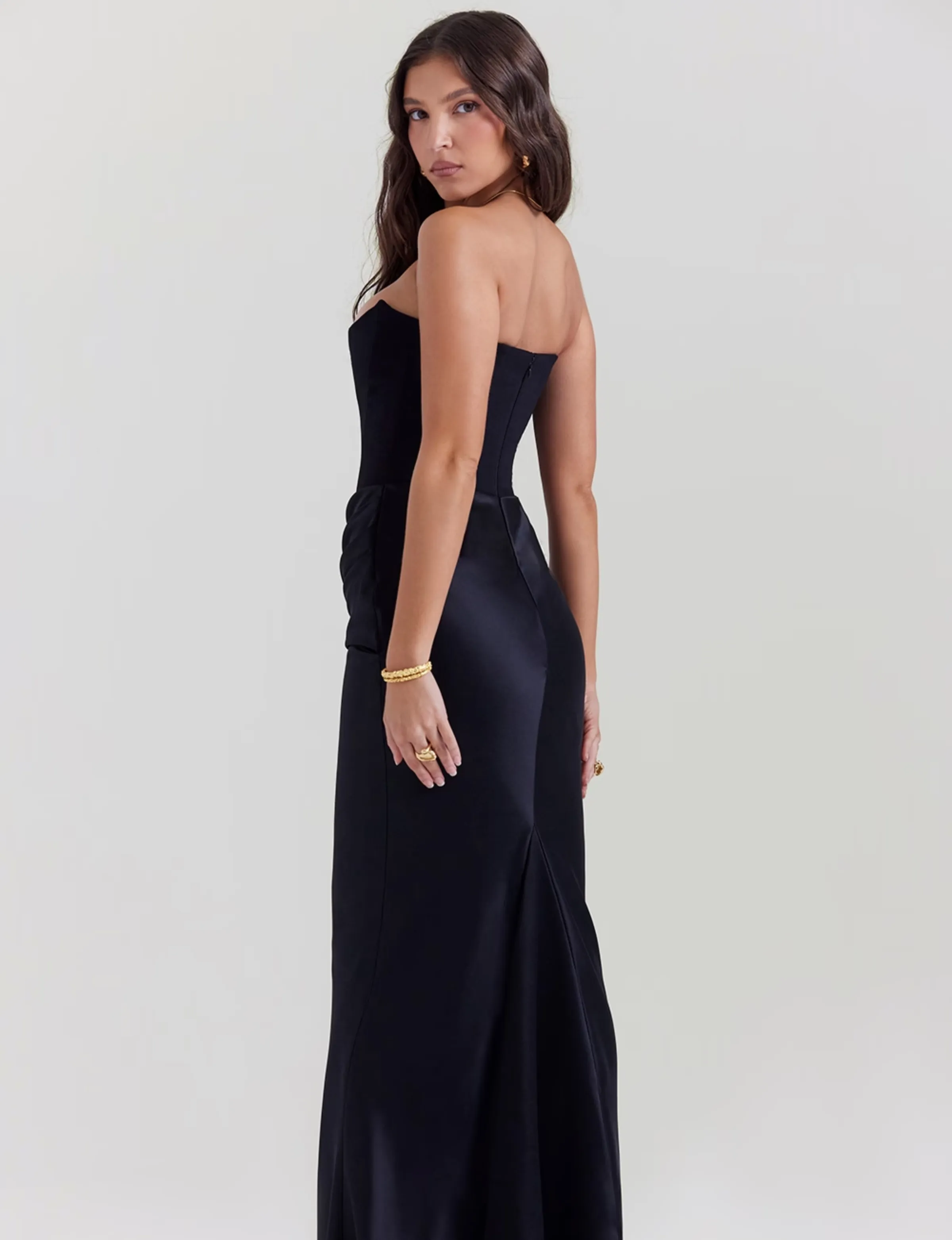 Strapless Maxi Dress – Satin Skirt – Elegant Evening Look
