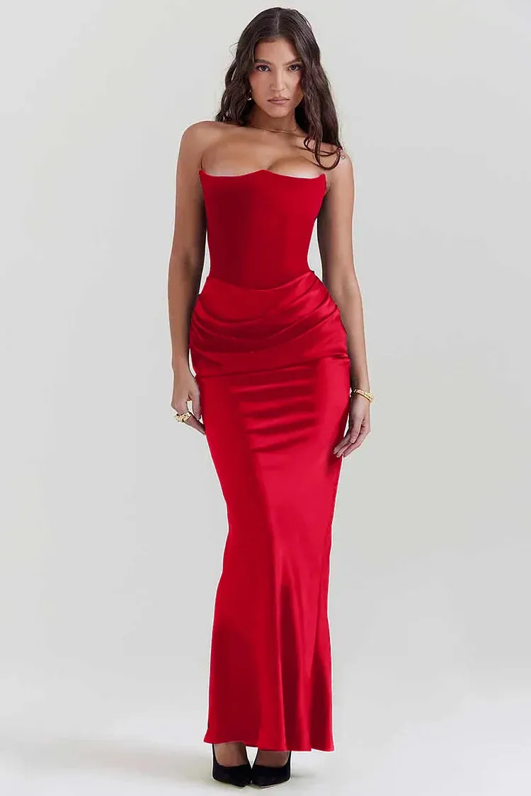 Strapless Maxi Dress – Satin Skirt – Elegant Evening Look