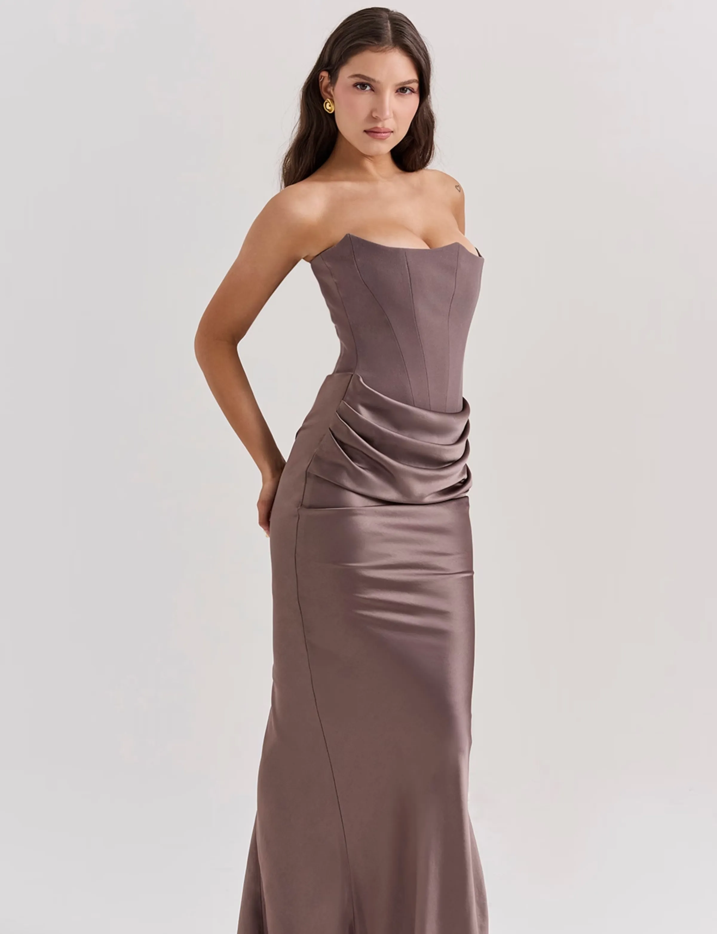 Strapless Maxi Dress – Satin Skirt – Elegant Evening Look
