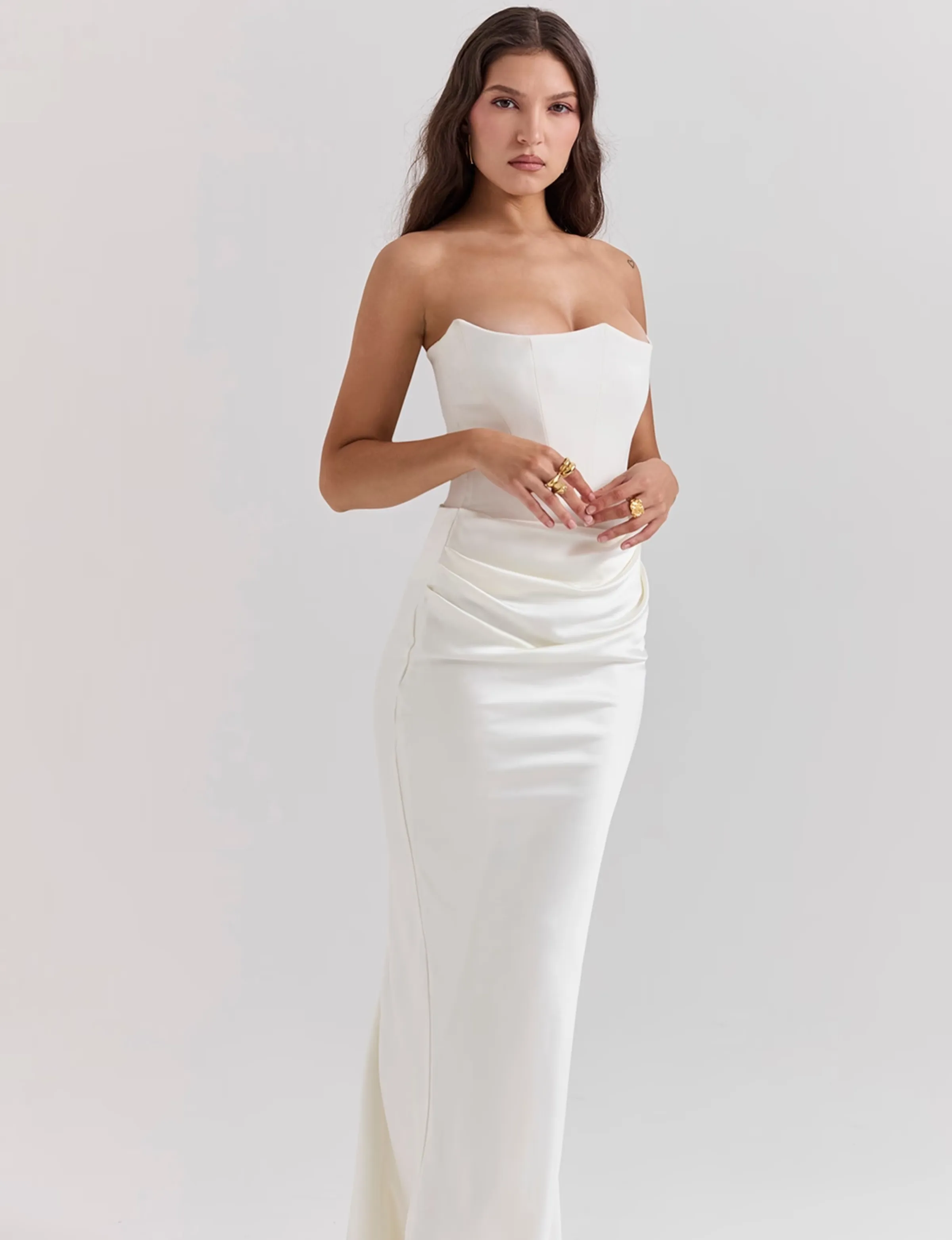 Strapless Maxi Dress – Satin Skirt – Elegant Evening Look