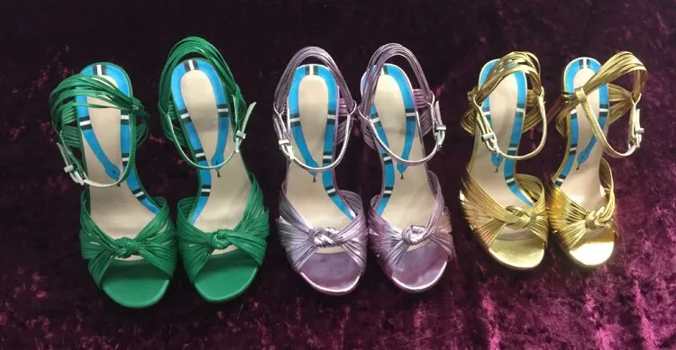 Summer New Show High Heel Sandals with Gold Braided Ribbon Wedding Banquet Thin Heel Large Fish Mouth Women's Shoes