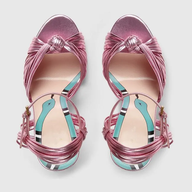 Summer New Show High Heel Sandals with Gold Braided Ribbon Wedding Banquet Thin Heel Large Fish Mouth Women's Shoes