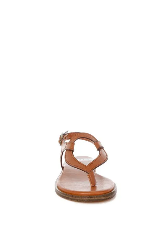 Torad Leather Thong Cut-Out Flats – Tan, Cushioned, Adjustable Strap