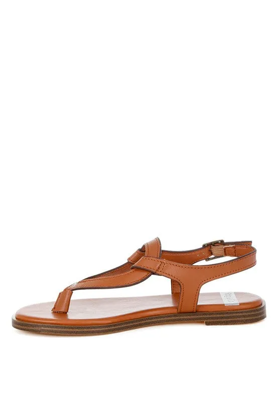 Torad Leather Thong Cut-Out Flats – Tan, Cushioned, Adjustable Strap