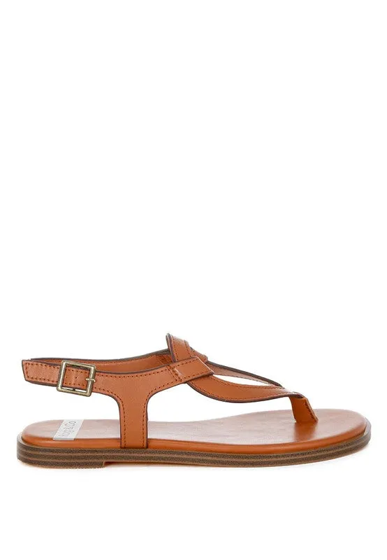 Torad Leather Thong Cut-Out Flats – Tan, Cushioned, Adjustable Strap