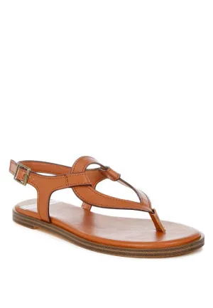 Torad Leather Thong Cut-Out Flats – Tan, Cushioned, Adjustable Strap