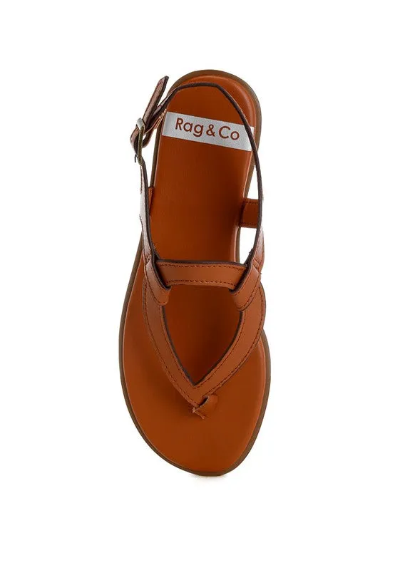 Torad Leather Thong Cut-Out Flats – Tan, Cushioned, Adjustable Strap