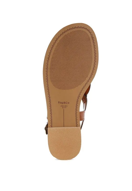 Torad Leather Thong Cut-Out Flats – Tan, Cushioned, Adjustable Strap