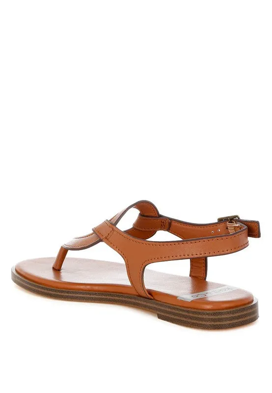 Torad Leather Thong Cut-Out Flats – Tan, Cushioned, Adjustable Strap