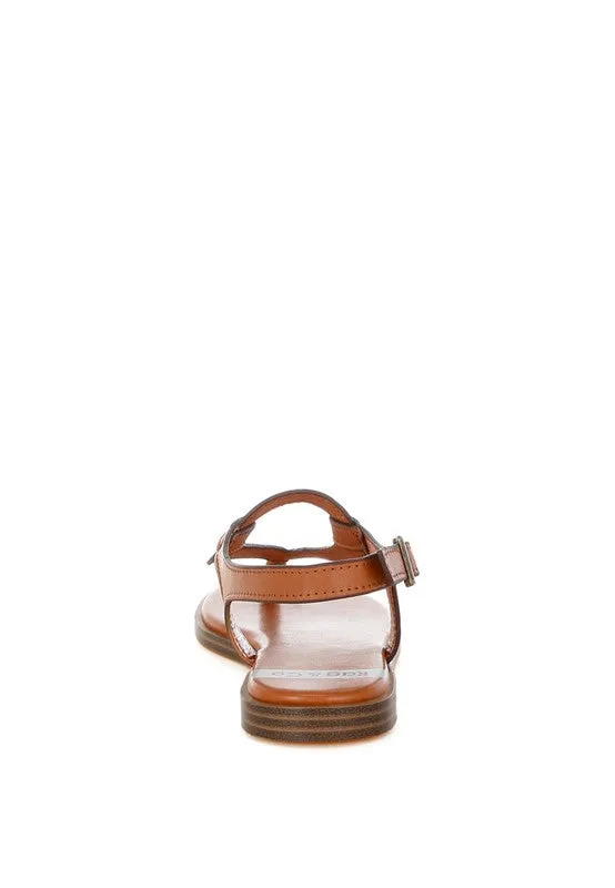 Torad Leather Thong Cut-Out Flats – Tan, Cushioned, Adjustable Strap