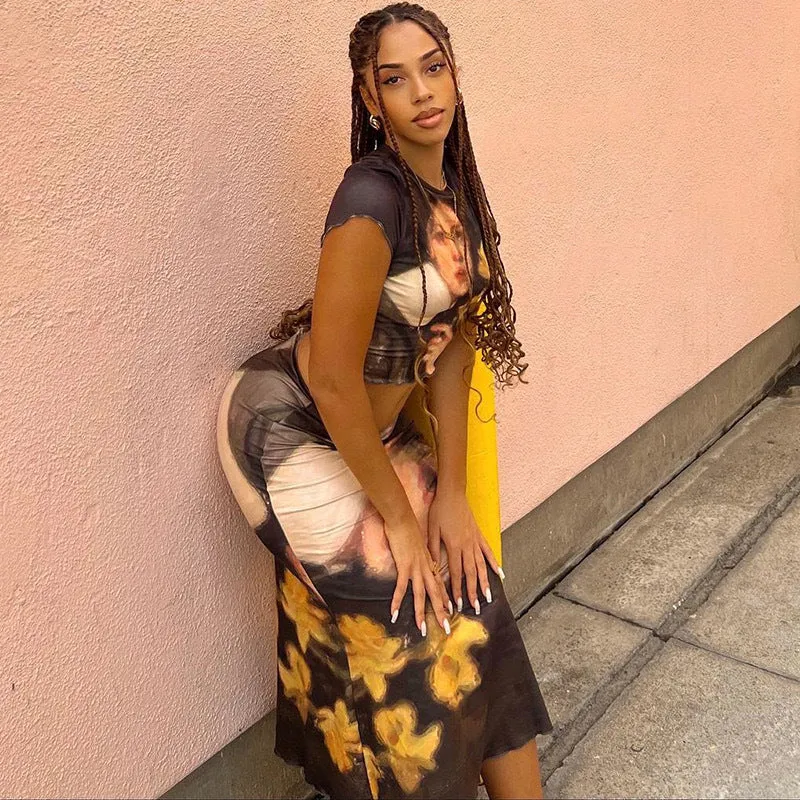 Trendy Character Print Two-Piece Set with Playful Elegance