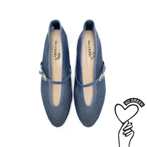 TT GO GREEN Collection - Blue Denim Transparent Mesh Ballet Flats in ECO Recycled Fabric with Strap