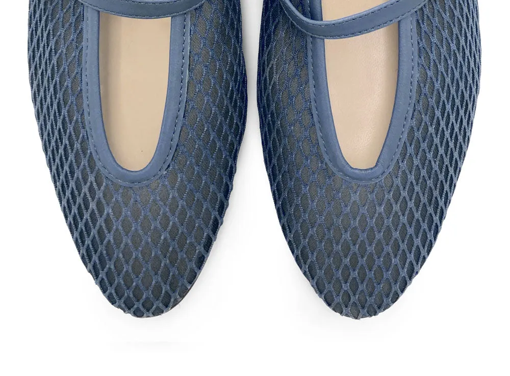 TT GO GREEN Collection - Blue Denim Transparent Mesh Ballet Flats in ECO Recycled Fabric with Strap