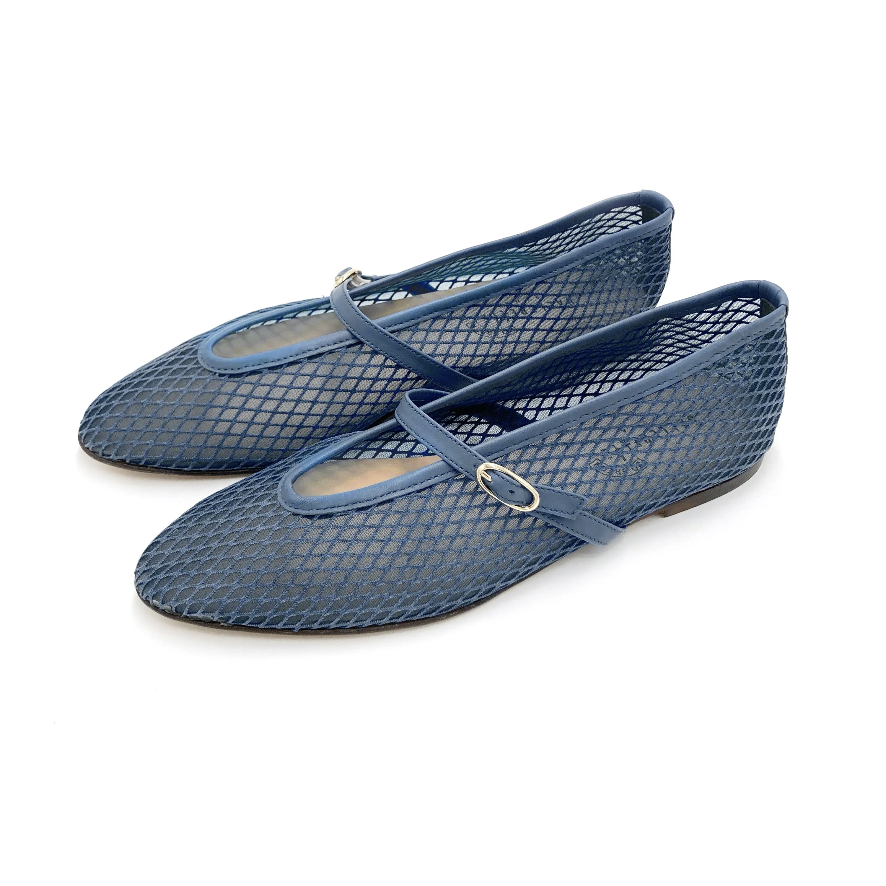 TT GO GREEN Collection - Blue Denim Transparent Mesh Ballet Flats in ECO Recycled Fabric with Strap