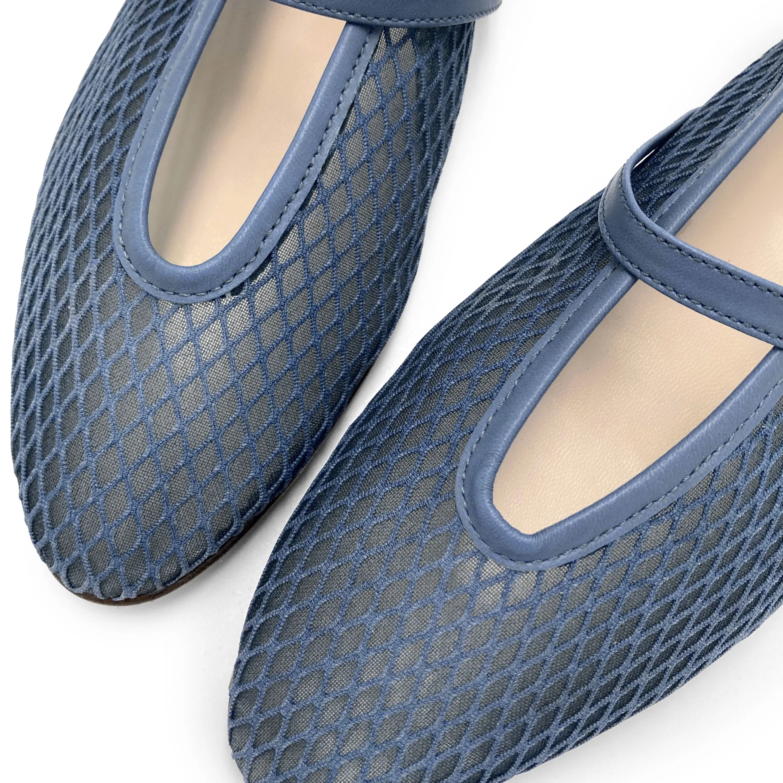 TT GO GREEN Collection - Blue Denim Transparent Mesh Ballet Flats in ECO Recycled Fabric with Strap