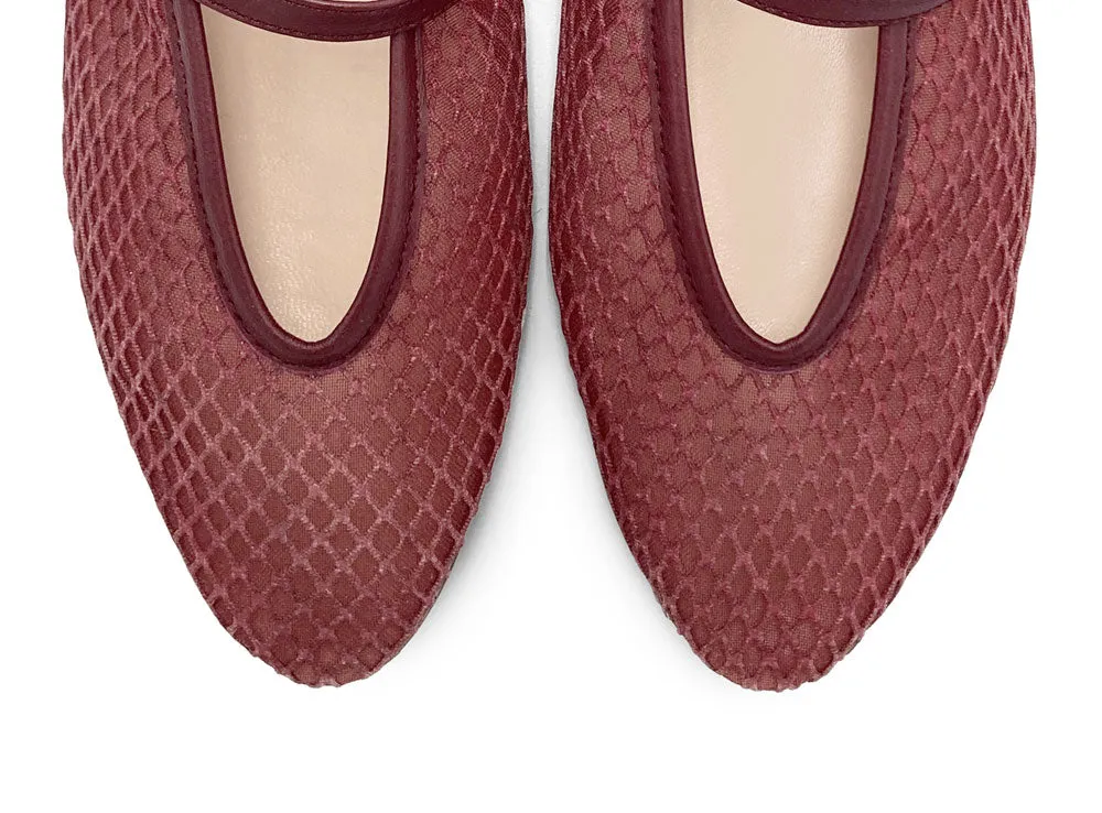 TT GO GREEN Collection - Plum Transparent Mesh Ballet Flats in ECO Recycled Fabric with Strap