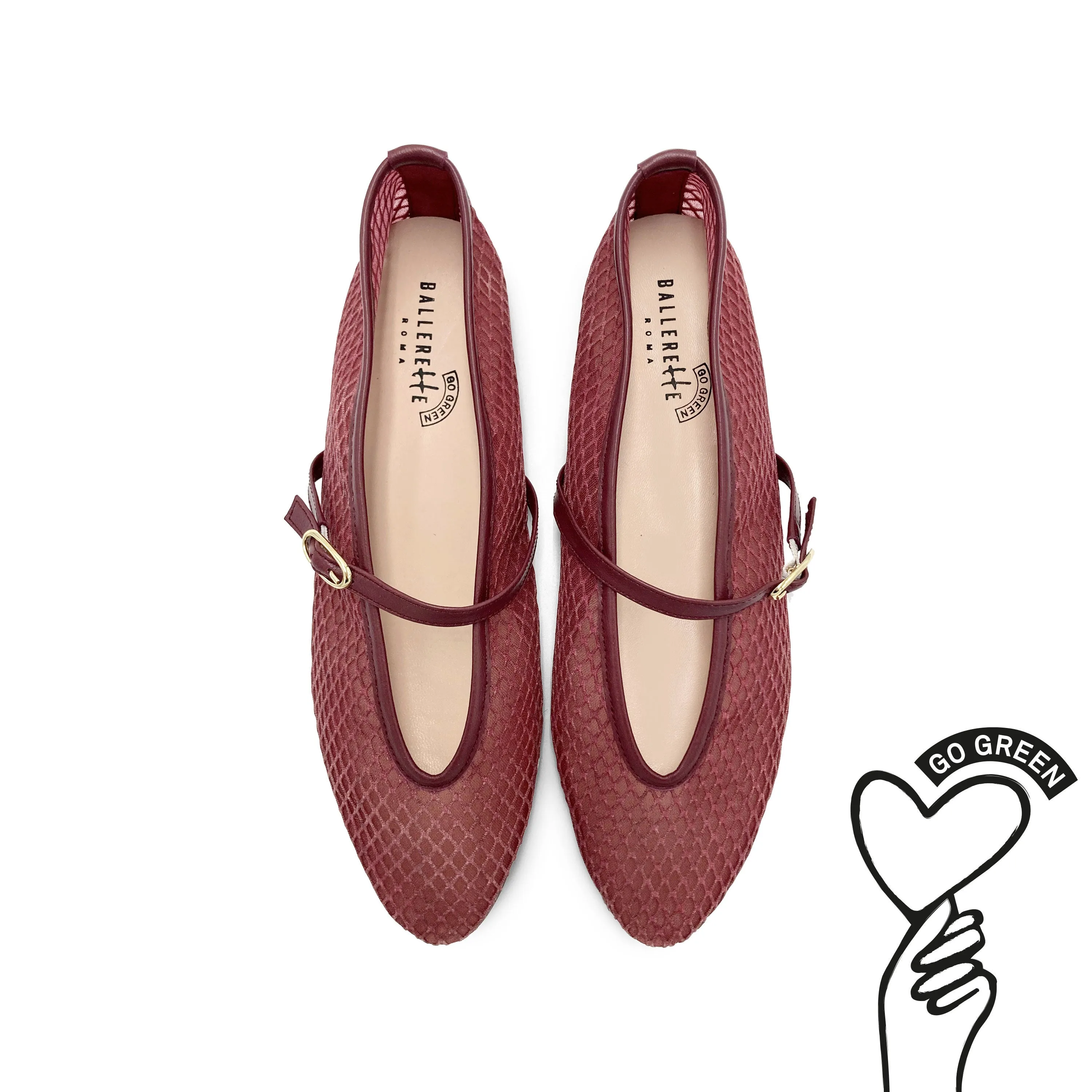TT GO GREEN Collection - Plum Transparent Mesh Ballet Flats in ECO Recycled Fabric with Strap