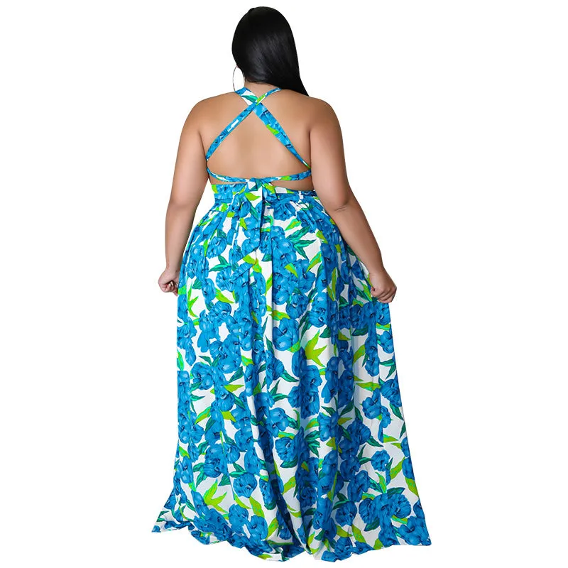 Vibrant Floral Halter Maxi Dress with Sultry Side Slit