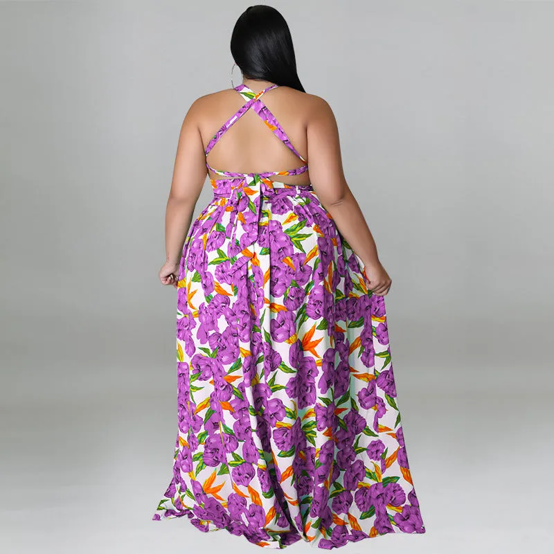 Vibrant Floral Halter Maxi Dress with Sultry Side Slit