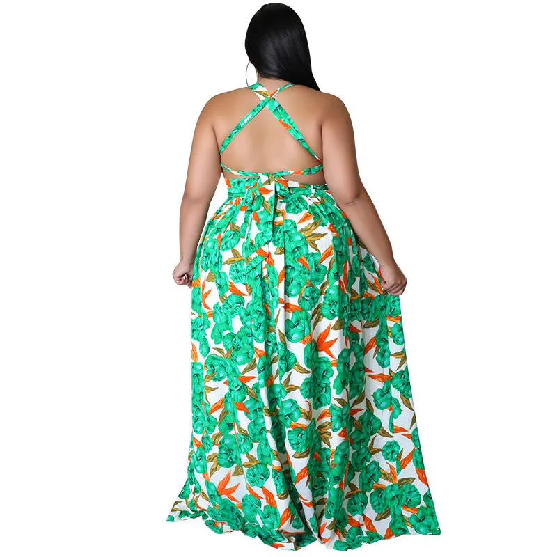 Vibrant Floral Halter Maxi Dress with Sultry Side Slit