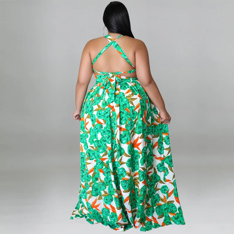 Vibrant Floral Halter Maxi Dress with Sultry Side Slit