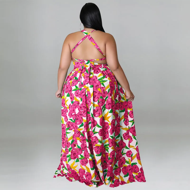 Vibrant Floral Halter Maxi Dress with Sultry Side Slit