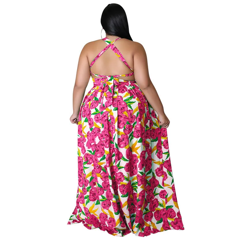 Vibrant Floral Halter Maxi Dress with Sultry Side Slit