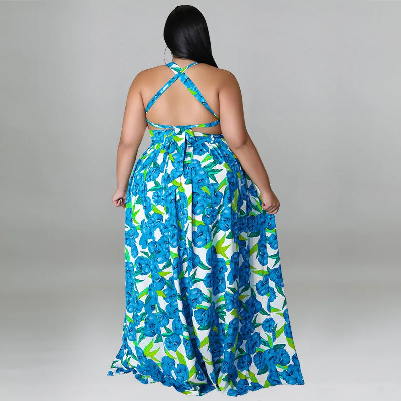 Vibrant Floral Halter Maxi Dress with Sultry Side Slit
