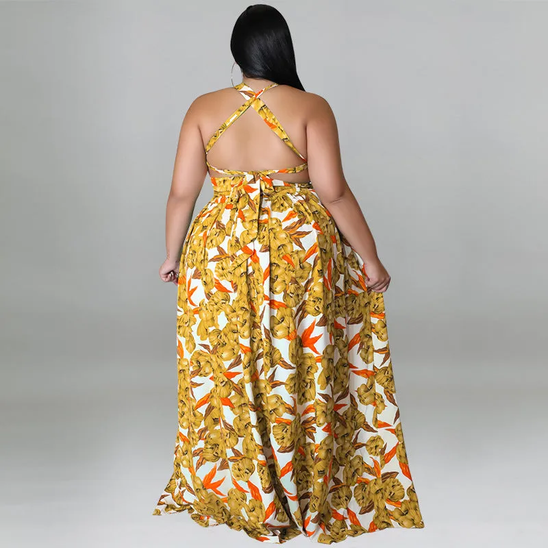 Vibrant Floral Halter Maxi Dress with Sultry Side Slit