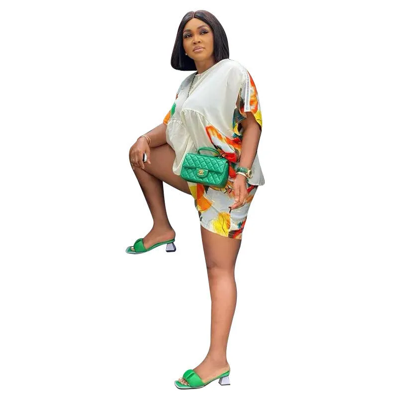 Vibrant Floral Two-Piece Set with Relaxed Silhouette