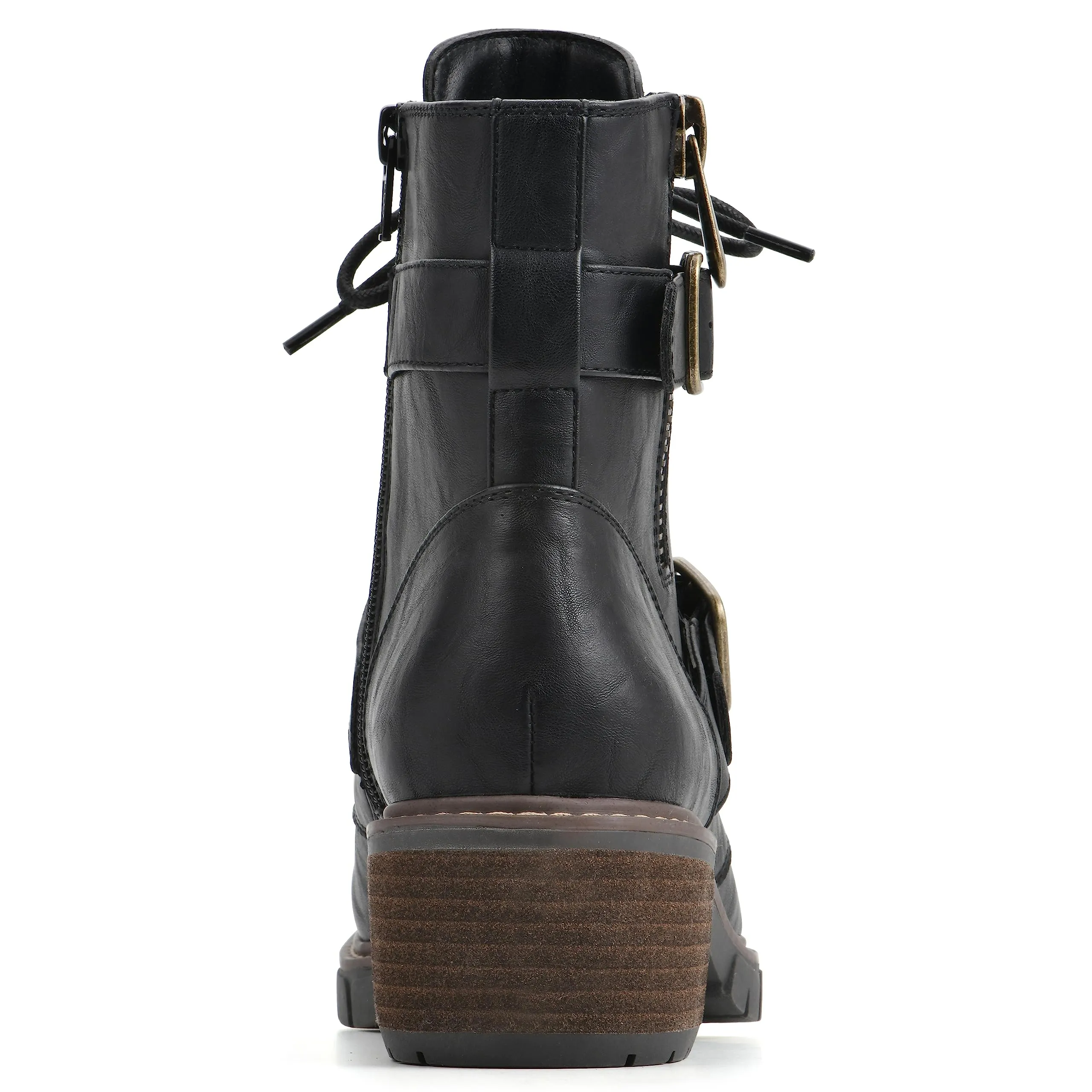 WHITE MOUNTAIN Women's Shoes Crank Block Heel Moto Boot, Black/Smooth, 8.5 M