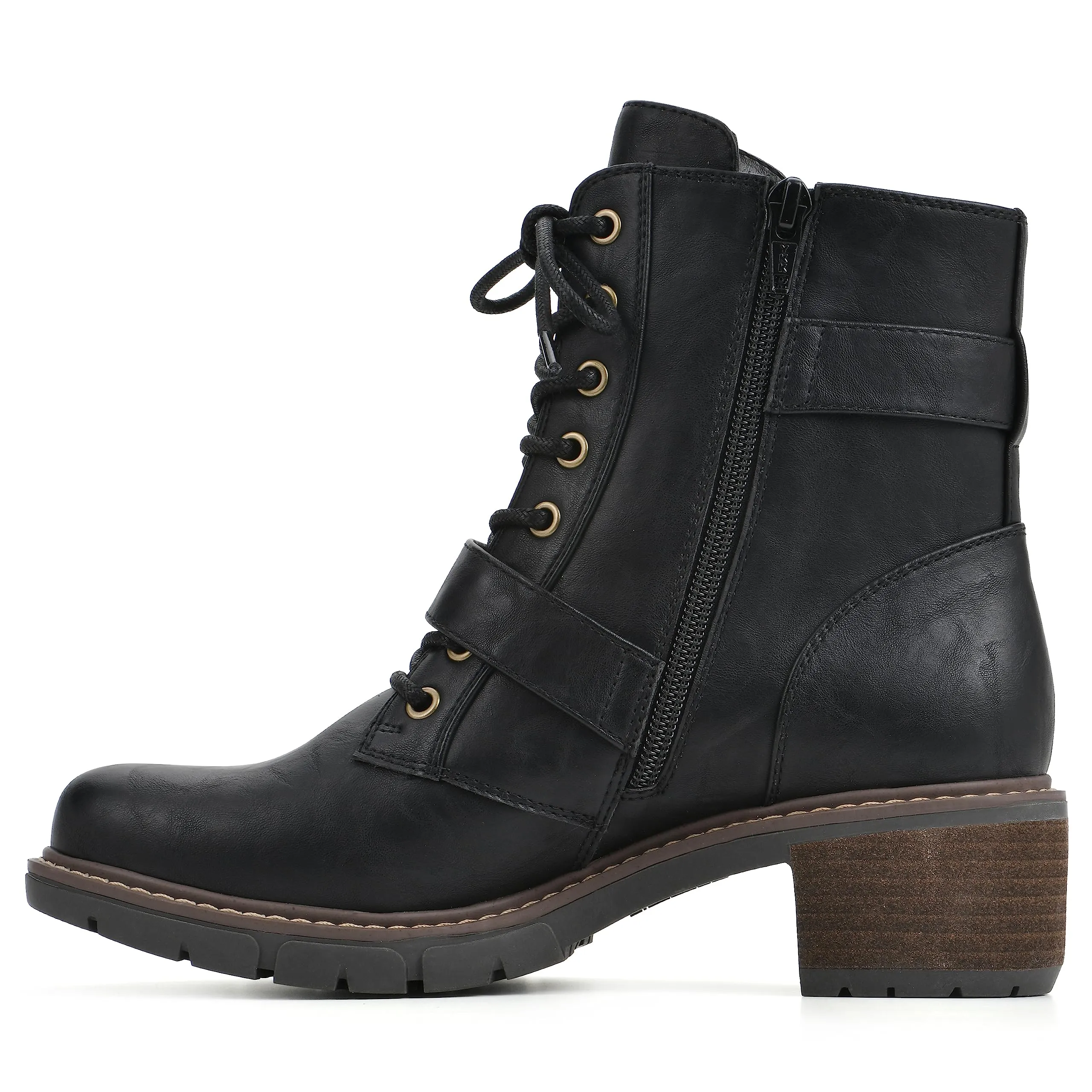 WHITE MOUNTAIN Women's Shoes Crank Block Heel Moto Boot, Black/Smooth, 8.5 M