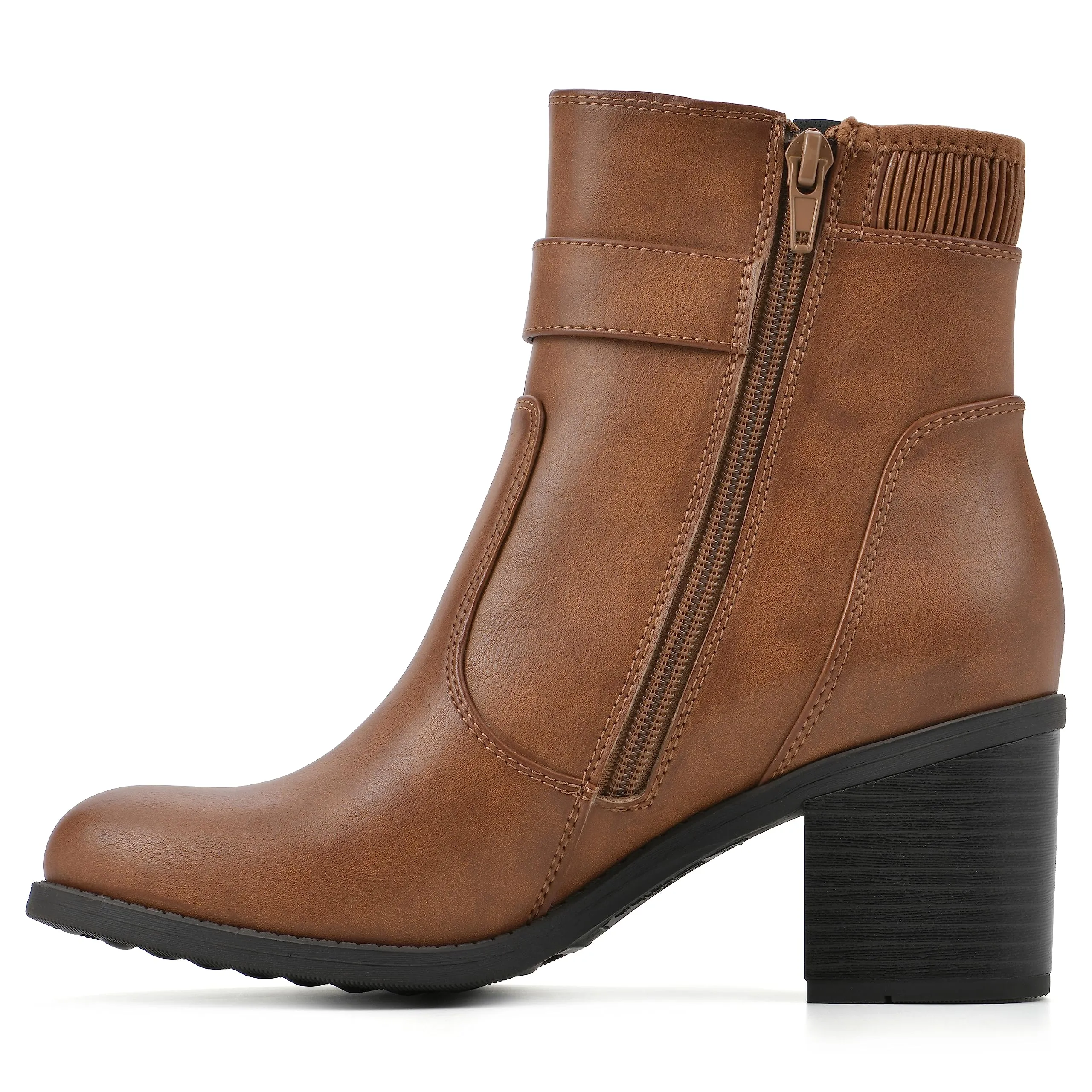 WHITE MOUNTAIN Women's Shoes Dessert Block Heel Bootie, Dk.Tan/Smooth, 6.5 M
