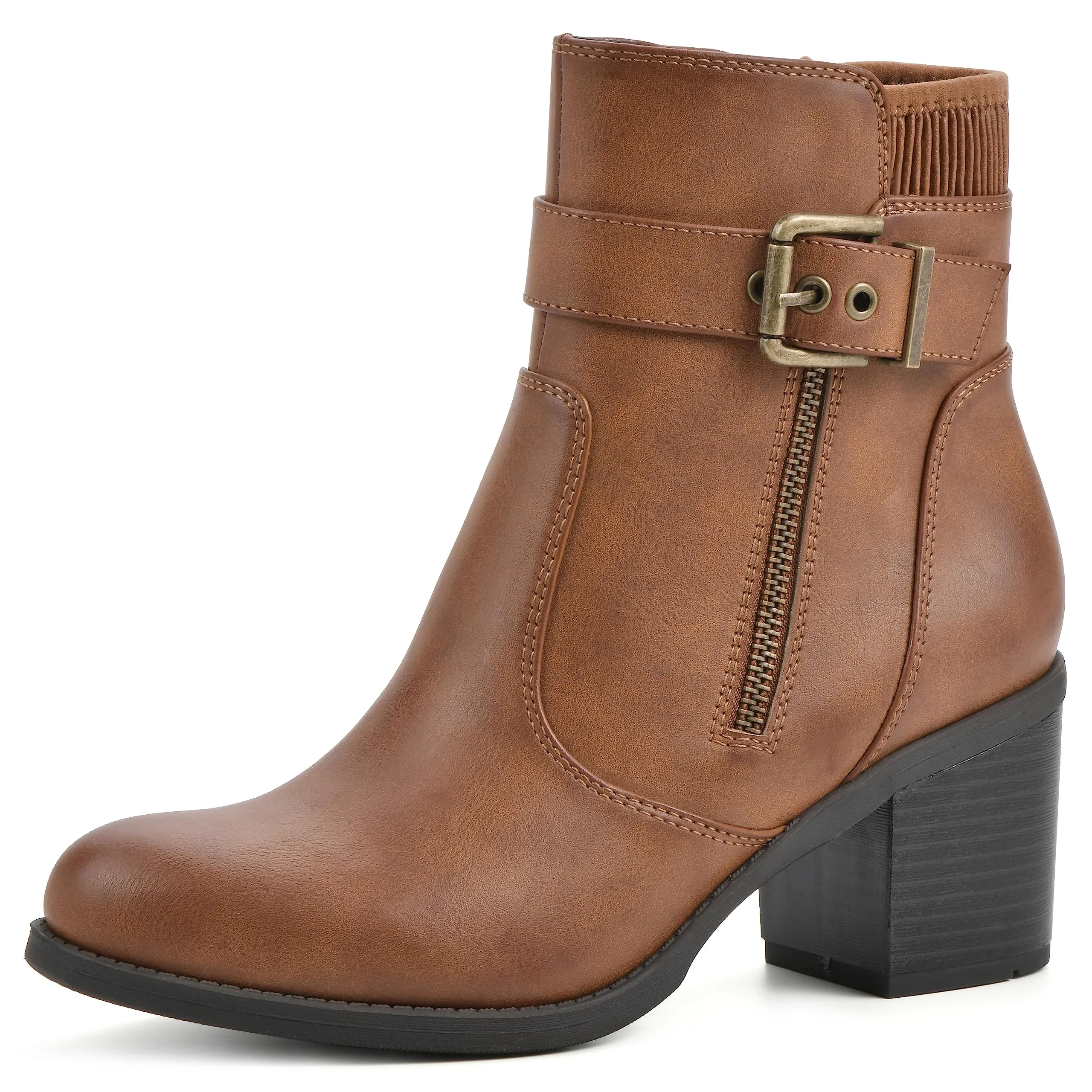 WHITE MOUNTAIN Women's Shoes Dessert Block Heel Bootie, Dk.Tan/Smooth, 6.5 M